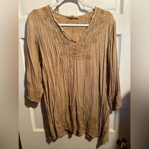 Solitaire Embroidered V-Neck Tunic in Tan